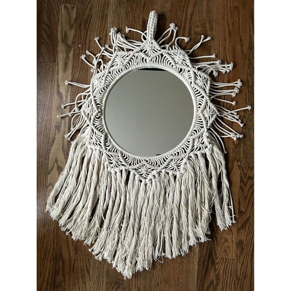 Opalhouse Boho Hand Woven Macrame Mirror Wall Hanging Decor Crochet Tassel - Picture 1 of 7